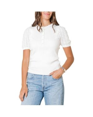 Hope & Henry Organic Pointelle Sleeve Henley Sweater - White
