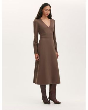Finery London Seraphina Ponte Jersey V Neck Midi Dress - Natural