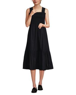Lands' End Cotton Poplin Ruffle Smocked Dress - Black