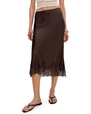 Reformation Carolina Lace-Trim Silk Skirt - Brown