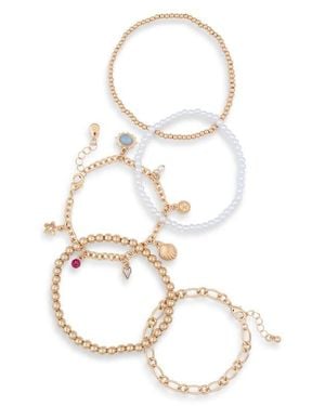 BP. Set Of 5 Shell Charm Bracelets - White