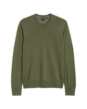 BOSS H-Leno Virgin Wool Crewneck Sweater - Green