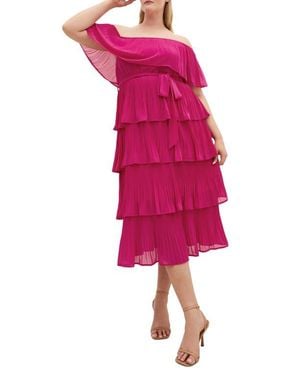 City Chic Night Garden Off The Shoulder Tiered Dress - Pink