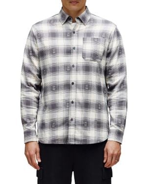 Psycho Bunny Kurt Plaid Stretch Flannel Button-Up Shirt - Gray
