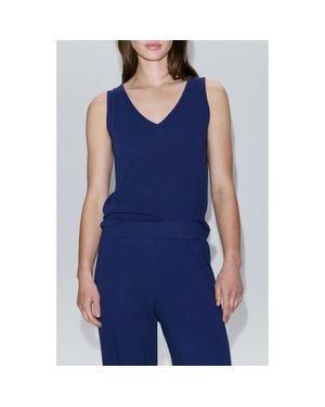 Mango V-Neck Knit Top - Blue