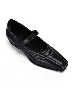 Old Trend Folk Genuine Leather Artisanal Contrast Stitch Mary Jane Heel - Black