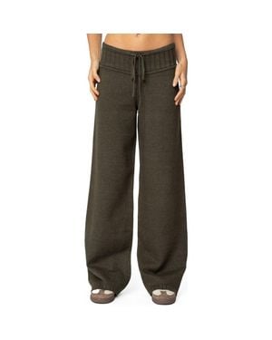 Edikted Russell Wide Leg Sweater Knit Pants - Brown