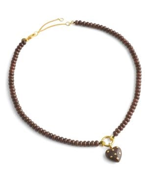 Madewell Polka Dot Stone Heart Pendant Beaded Necklace - Metallic