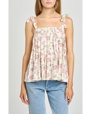 Wayf Stevie Floral Linen Blend Top - Red