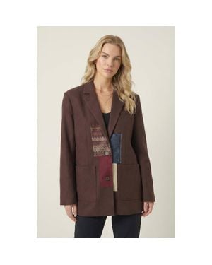 Modenaire Patchwork Detail Notched Lapel Blazer - Brown
