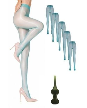 LECHERY 5-Pack Glossy Semi-Sheer Opaque Ladder Resistant Party Evening Tights For - Blue