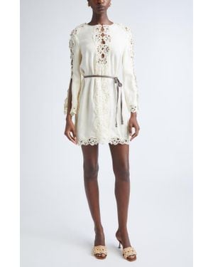 Zimmermann Awaken Long Sleeve Lace Trim Linen Minidress - White