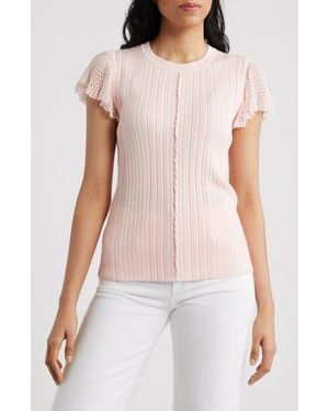 Wit & Wisdom Pointelle Flutter Sleeve Sweater - White