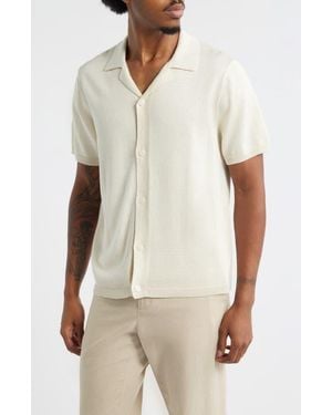 Open Edit Camp Short Sleeve Button Up Sweater - Natural