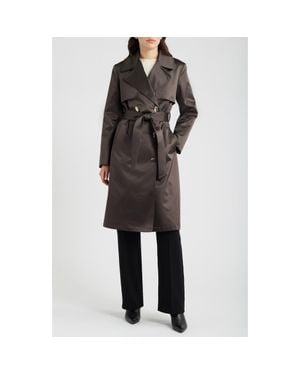 Via Spiga Double Breasted Satin Trench Coat - Black
