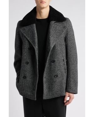 Mackage Cole Genuine Shearling Collar Wool Blend Peacoat - Black