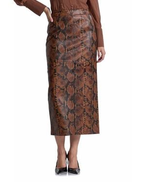 Avec Les Filles Faux Leather Midi Skirt - Brown