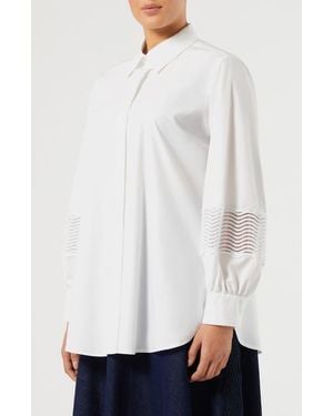 Marina Rinaldi Embroidery Trim Long Sleeve Cotton Poplin Shirt - White