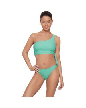 Aqua Green Tie Side One Shoulder Bikini Set - Green