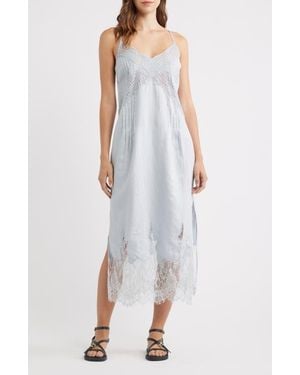 AllSaints Samia Pintuck Lace Trim Linen Slip Dress - White
