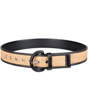 Cole Haan Leather Trim Raffia Belt - Black