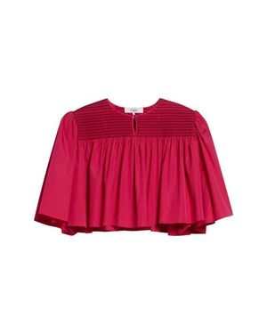 Chloé Crop Smocked Yoke Cotton Poplin Top - Red