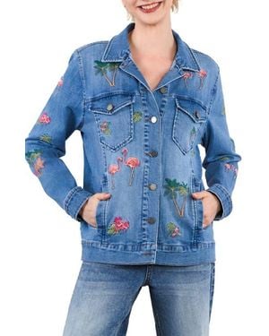 Billy T Flamingo Embroidery Trucker Jacket - Blue
