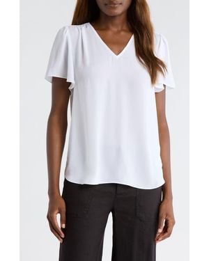 NYDJ Pleated Back Flutter Sleeve Top - White
