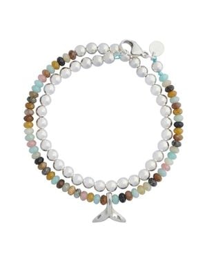 Emma Rae Sterling & Gemstone Double-Layer Whale Tail Bracelet - Brown