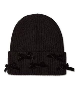 Memoi All-Over Bows Cuffed Beanie - Black