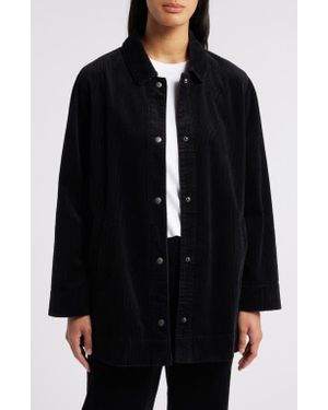 Eileen Fisher Classic Collar Long Stretch Corduroy Jacket in Brown Lyst