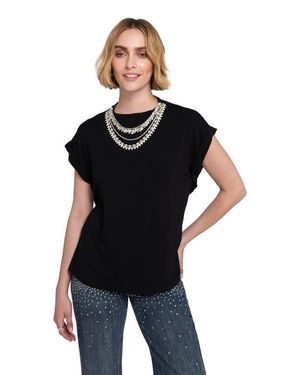Elle Collection Necklace Embellished Top - Black