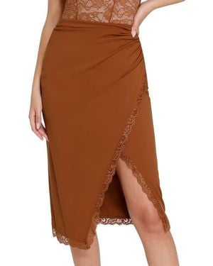 Popilush Shapewear Slimming Lace Trim Midi Wrap Skirt - Brown