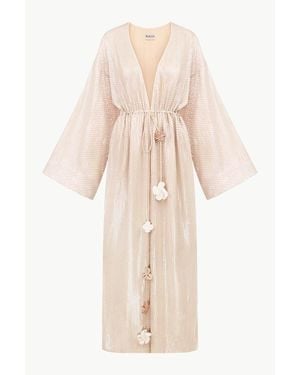 Malva Florea Sequin Cape With Floral Tassel Tie Waist - Natural