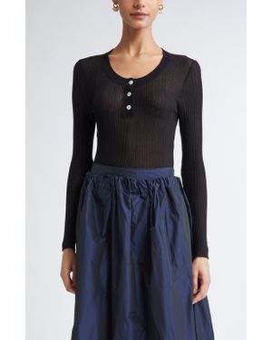 Nackiyé Keep Close Cotton & Silk Rib Henley - Black