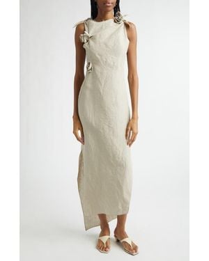 Coperni Rosette Cutout Asymmetric Linen Gown - Natural