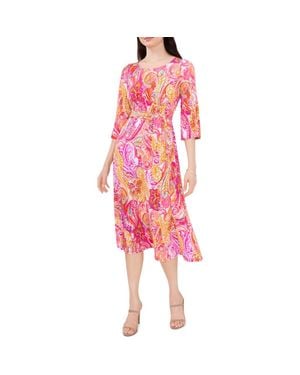 Chaus Paisley Tie Waist A-Line Dress - Pink