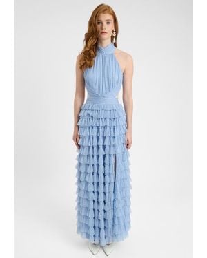 Beauut Ruffle Maxi Dress With Halter Neck - Blue