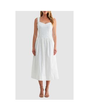 Mila + Mate Cotton Eyelet Midi Dress - White