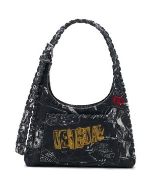 Desigual Embroidered Denim Shoulder Bag - Black