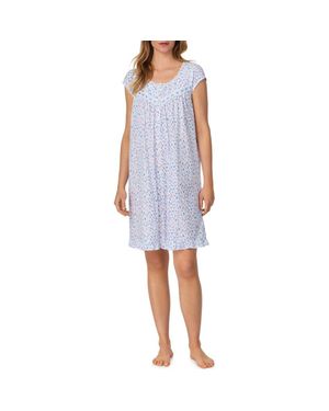 Eileen West Floral Cap Sleeve Cotton Jersey Nightgown - Blue