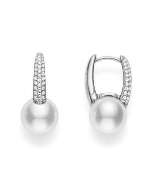 Mikimoto Akoya Cultured Pearl & Diamond Hoop Earrings - White