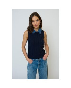 Central Park West Dash Denim Collared Shell - Blue