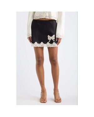 LoveShackFancy Sabrine Satin & Lace Miniskirt - Black