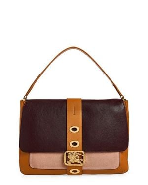 Burberry Medium Rider Colorblock Leather Top Handle Bag - Brown