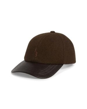 Ruslan Baginskiy Hand Embroidered Wool Blend & Faux Leather Adjustable Baseball Cap - Brown