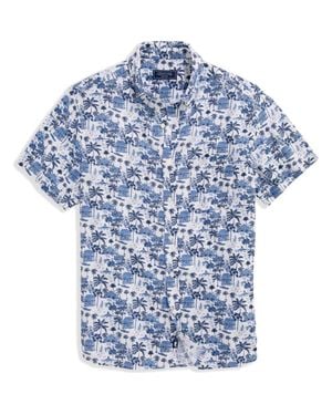 Vineyard Vines Gasparilla Scenic Print Short Sleeve Linen Blend Button-Down Shirt - Blue