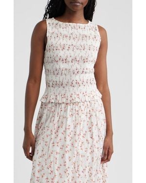 Rails Kane Floral Smocked Cotton Tank - White