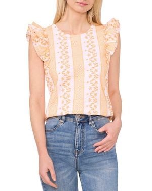 Cece Embroidered Ruffle Sleeve Top - Blue
