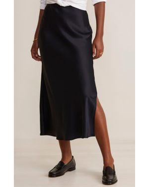 Vineyard Vines Satin Midi Slip Skirt - Black
